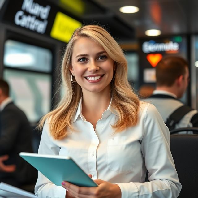 Russian Hostess at the CityBus – Russian Bus Salon in Moscow