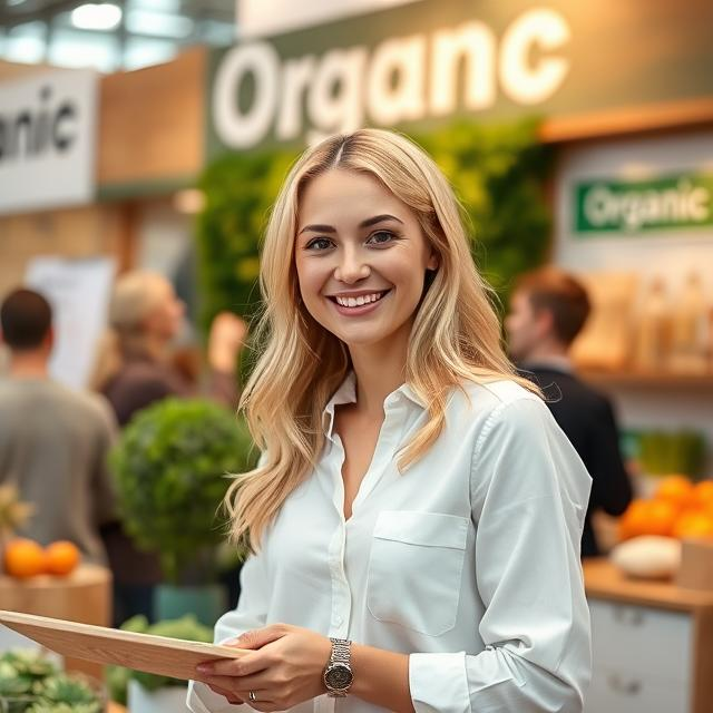 Russian Stand Hostess at the EcoCityExpo Organic Products Exhibition in Moscow