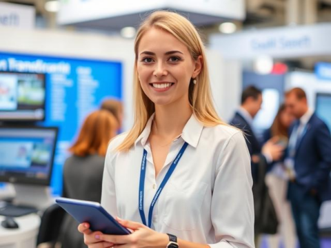 Russian Stand Hostess at the ElectroTrans Urban Electric Transport Exhibition in Moscow