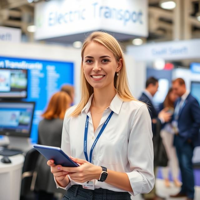 Russian Stand Hostess at the ElectroTrans Urban Electric Transport Exhibition in Moscow