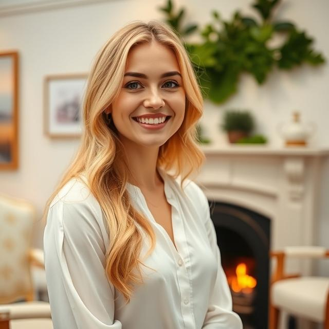Russian Hostess at the Moscow Fireplaces Salon in Crocus Expo