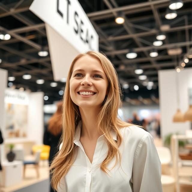 Russian Hostess at the MosHome Moscow Trade Show in Crocus Expo