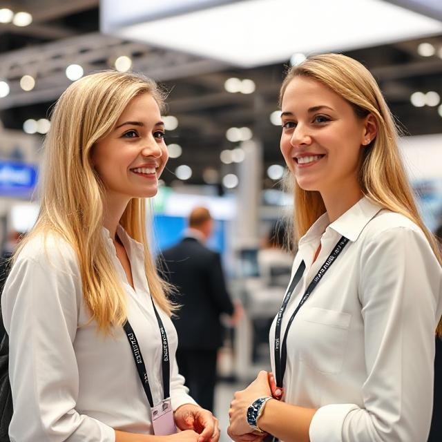 Hostesses at the NDT Territory Moscow Exhibition in Expocentre