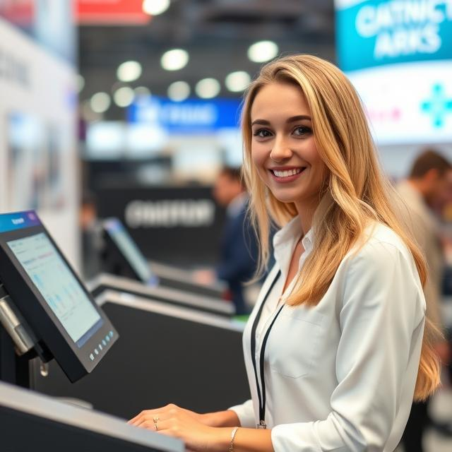 Russian Hostess at Printech Moscow International Exhibition