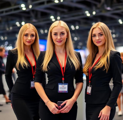 Russian Hostesses at Moscow's Rubber Industry Exhibitions